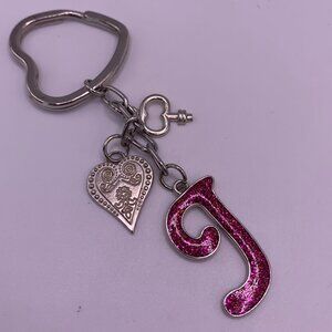 🐱5 for $10.  Silver "J" Heart Key Chain for Purse or Backpack 3 1/2"